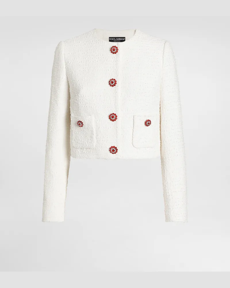 Dolce & Gabbana Einreihige Jacke Aus Tweed Mit Schmuckknöpfen - Frau Mäntel Und Jacken Wei Weiss