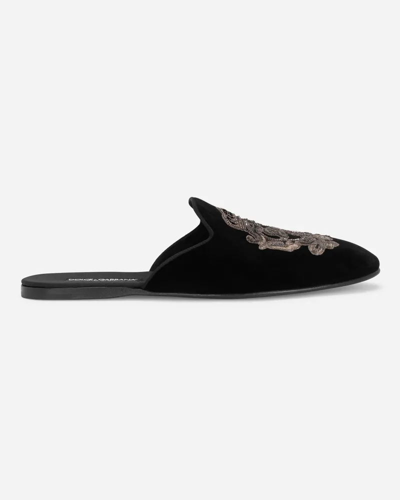 Dolce & Gabbana Slipper Aus Samt Mit Wappen-stickerei - Mann Driver Und Mokassins Mehrfarbig Samt Mehrfarbig