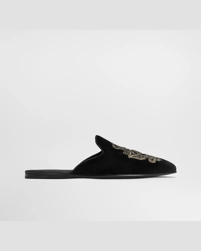 Dolce & Gabbana Slipper Aus Samt Mit Wappen-stickerei - Mann Driver Und Mokassins Mehrfarbig Samt Mehrfarbig