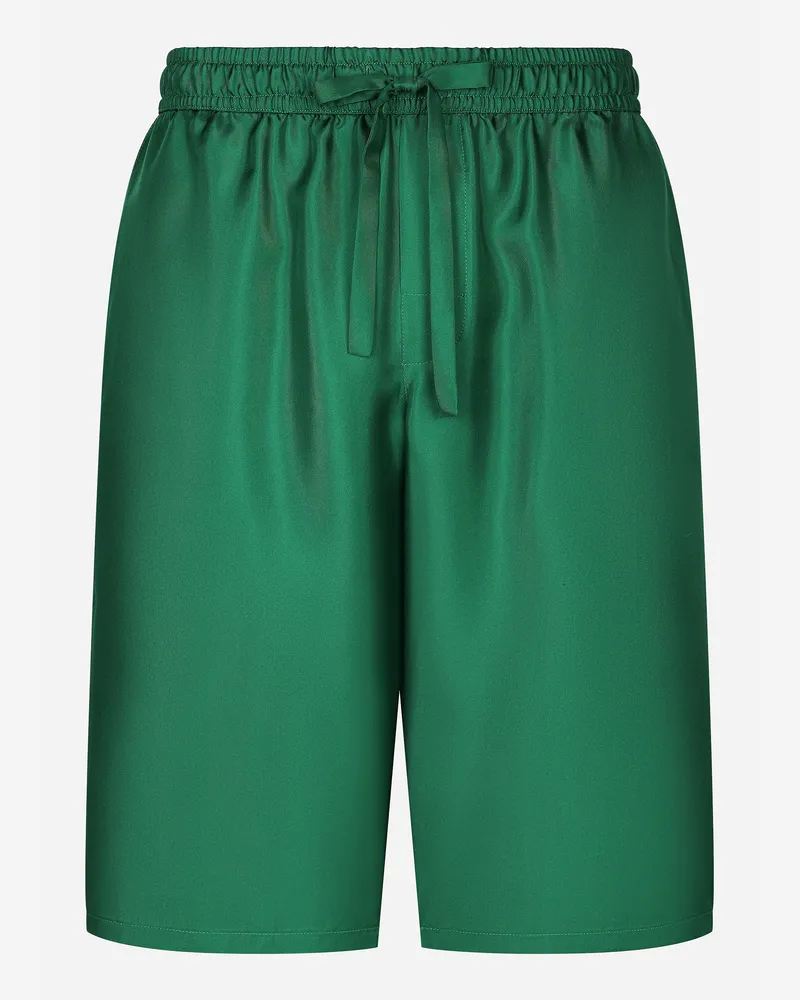 Dolce & Gabbana Jogging-bermudas Aus Seide Und Stickerei - Mann Hosen Und Shorts Gr�n Mehrfarbig
