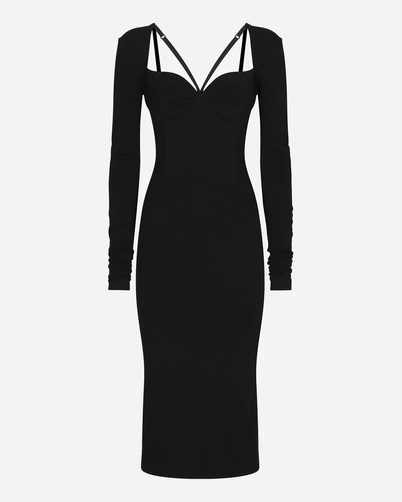 Dolce & Gabbana Longuette-jerseykleid Aus Milano Ripp - Frau Kleider Schwarz Viskose Schwarz