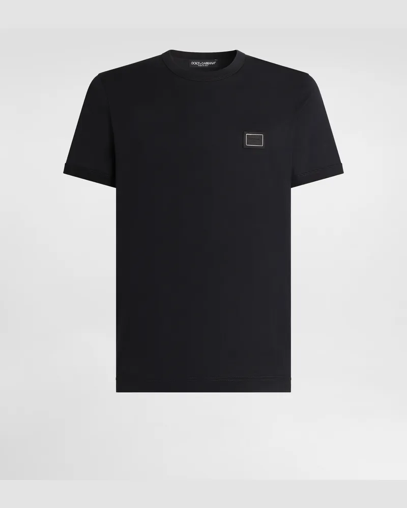 Dolce & Gabbana T-shirt Aus Baumwolle Mit Logo-plakette - Mann T-shirts Und Polos Blau Blau