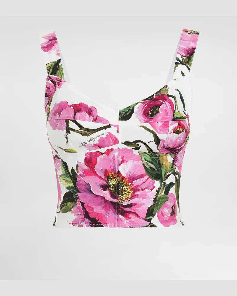 Dolce & Gabbana Bustier-top Aus Baumwolle Pfingstrosen-print - Frau Blusen Und Tops Drucken Drucken
