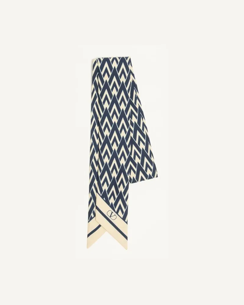 Valentino Garavani Toute La V Bandeau-Schal Aus Seide Frau NAVY/ELFENBEIN Navy