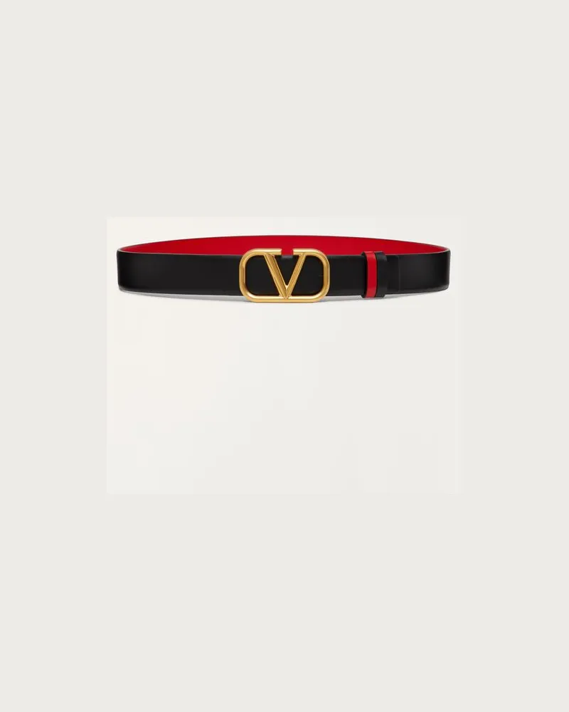 Valentino Garavani Wendegürtel Vlogo Signature Aus Glänzendem Kalbsleder, 30 Mm Frau SCHWARZ/ROUGE PUR Schwarz