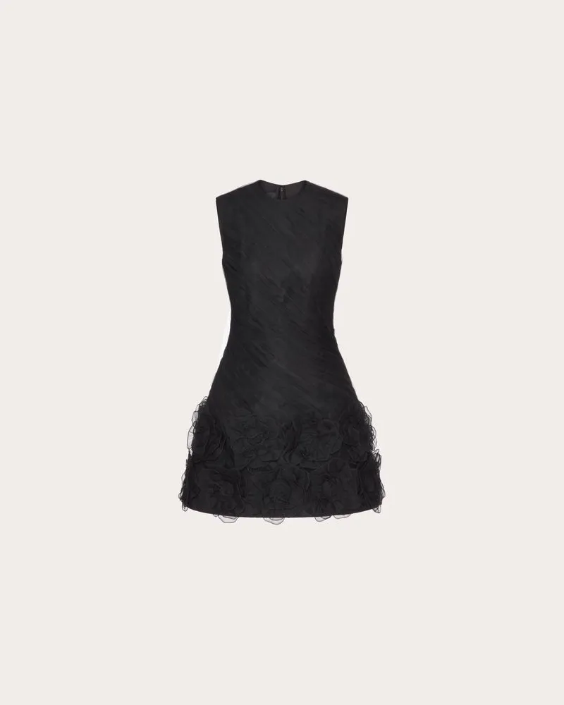 Valentino Garavani Kurzes Besticktes Kleid Tulle Illusione Frau SCHWARZ Schwarz