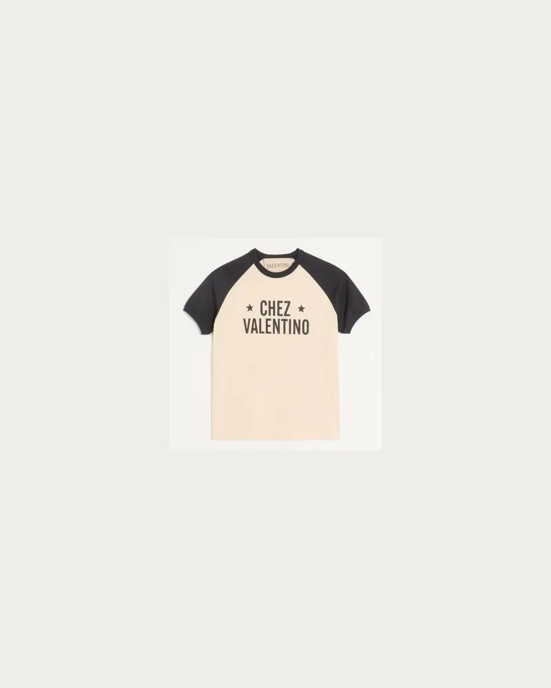 Valentino Garavani T-Shirt Aus Baumwolle Mit Chez Valentino Print Mann BUTTER/SCHWARZ Butter