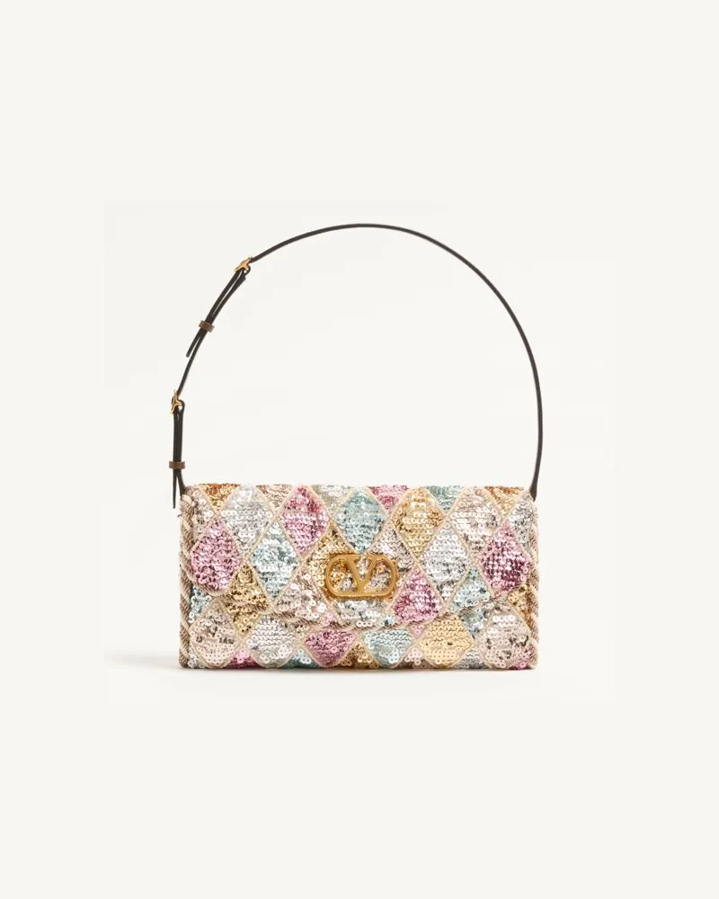 Valentino Garavani Valentino Garavani Devain, Kleine Schultertasche Mit Rhombelle-Paillettenstickerei Und Metallic-VLogo Signature-Detail Frau MULTICOLOR Multicolor