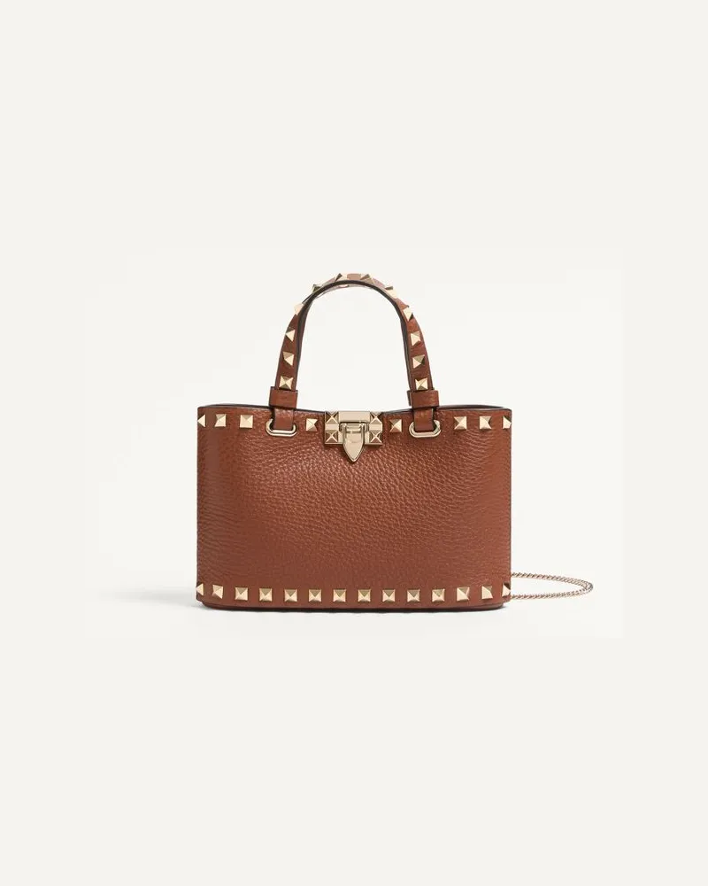 Valentino Garavani Valentino Garavani Rockstud Mini-Shopper Aus Genarbtem Kalbsleder Frau LEDER Leder