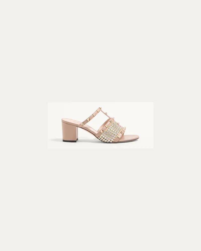 Valentino Garavani Rockstud Slide Sandalen Aus Kalbsleder Mit Mit Strass-Applikation 60 Mm Frau CRYSTAL/ROSE CANNELLE Crystal