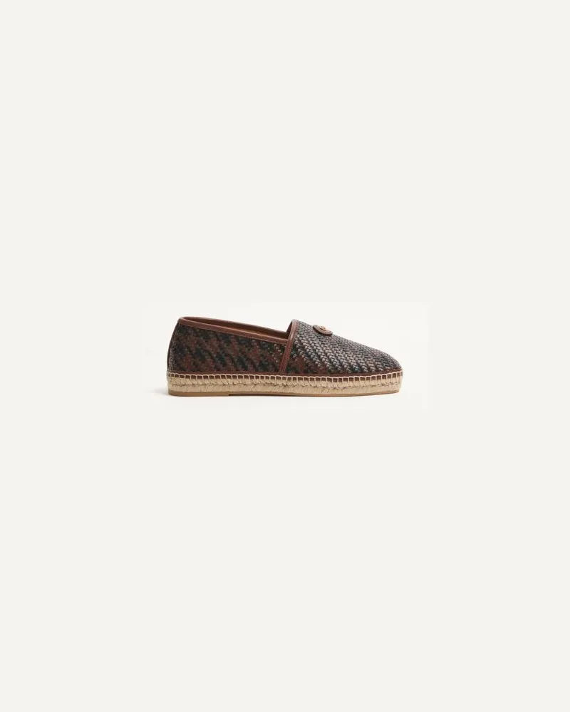 Valentino Garavani Palm Avenue Hahnentritt-Espadrilles Aus Geflochtenem Leder Mann BARK BROWN Bark