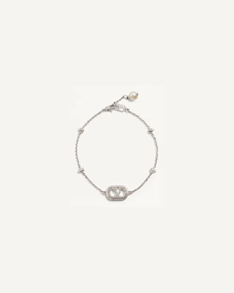 Valentino Garavani Vlogo Signature Armband Aus Metall, Perlen Und Swarovski-Kristallen Frau RHODIUM Rhodium
