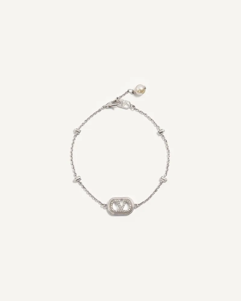 Valentino Garavani Vlogo Signature Armband Aus Metall, Perlen Und Swarovski®-Kristallen Frau RHODIUM Rhodium