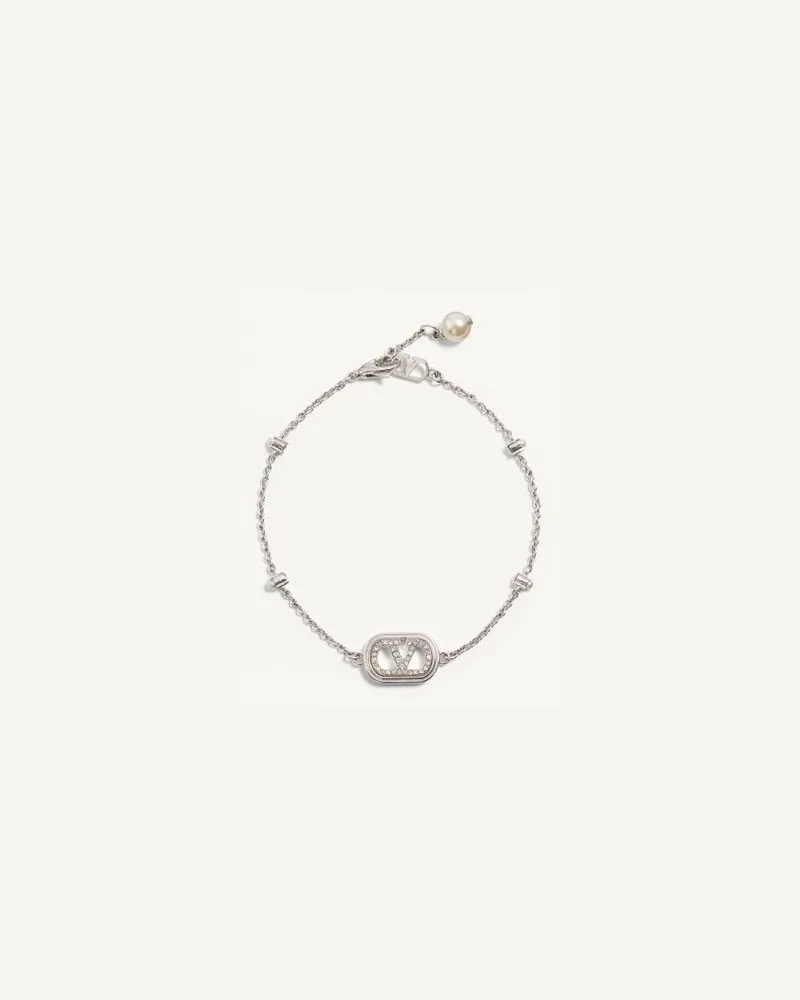 Valentino Garavani VLogo Signature Armband Aus Metall, Perlen Und Swarovski-Kristallen Frau RHODIUM Rhodium
