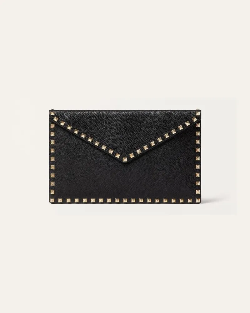 Valentino Garavani Envelope-Pochette Rockstud Aus Gekörntem Kalbsleder Frau SCHWARZ Schwarz