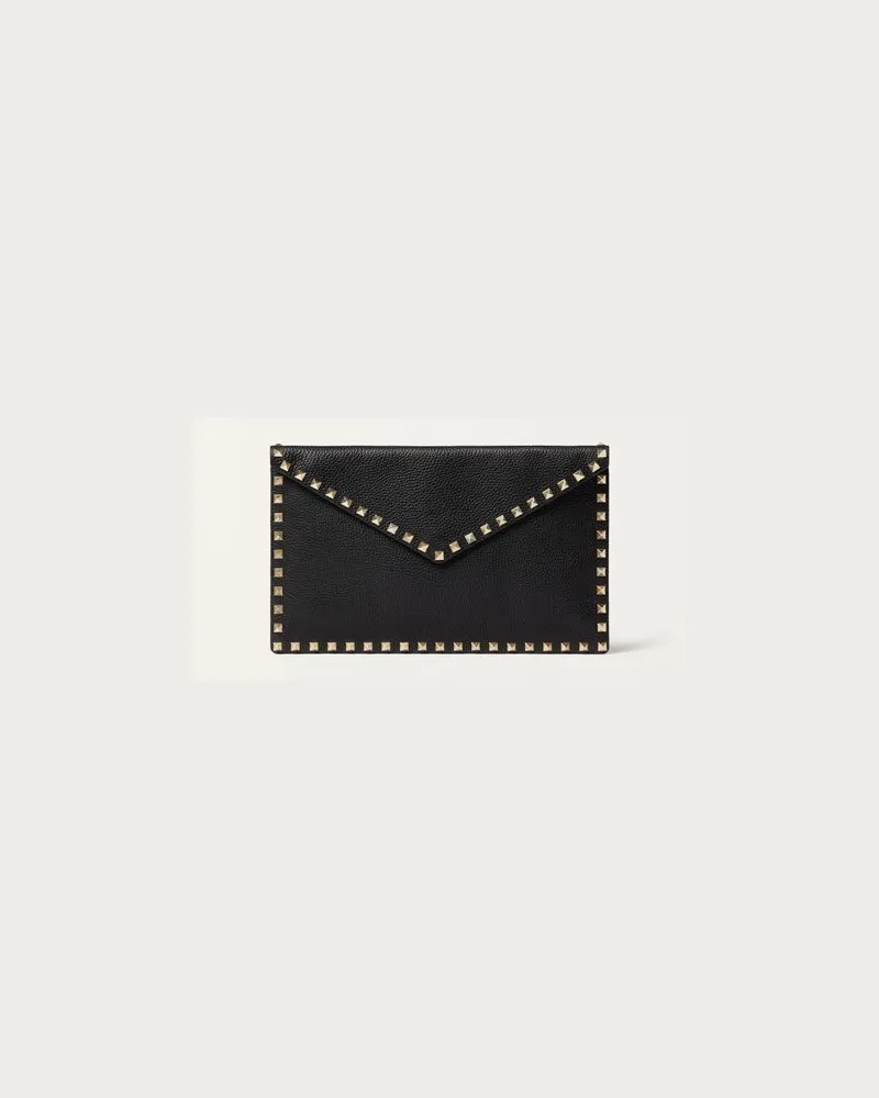 Valentino Garavani Envelope-Pochette Rockstud Aus Gekörntem Kalbsleder Frau SCHWARZ Schwarz
