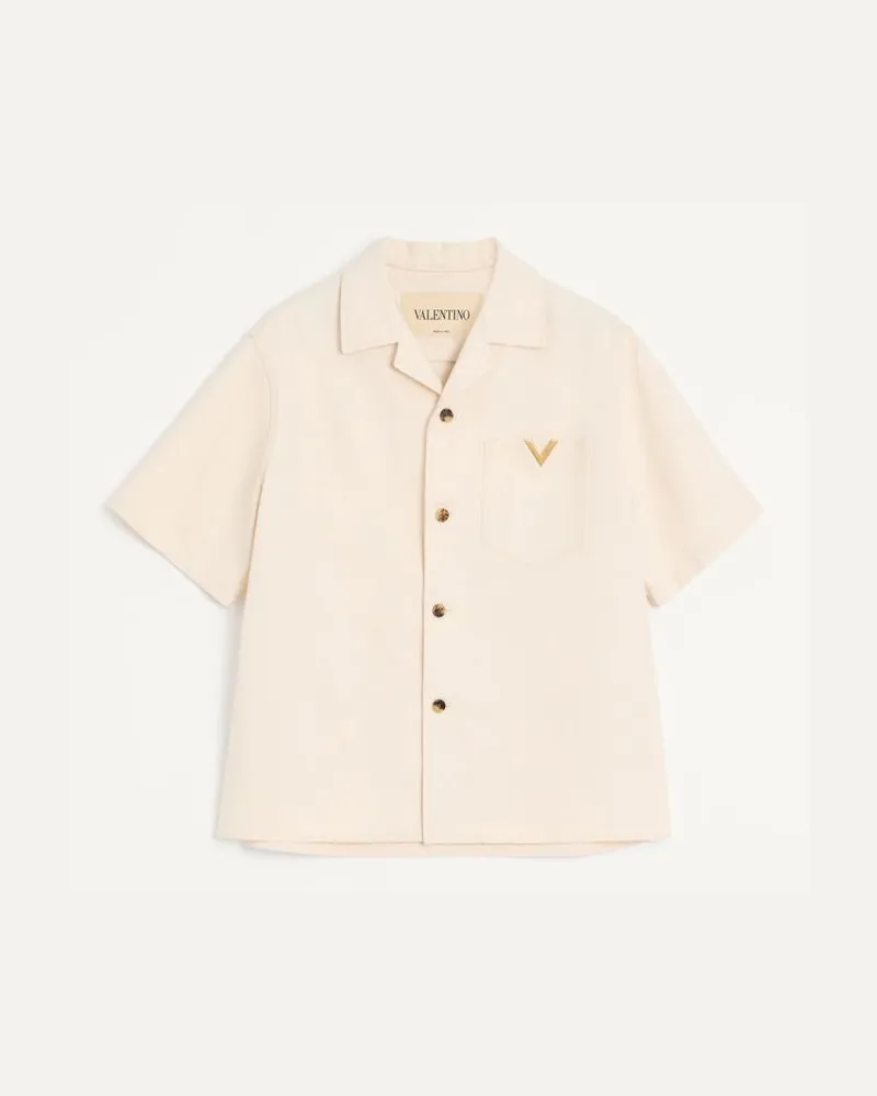 Valentino Garavani Valentino Bowlinghemd Aus Denim Mit Vgold Mann ELFENBEIN Elfenbein