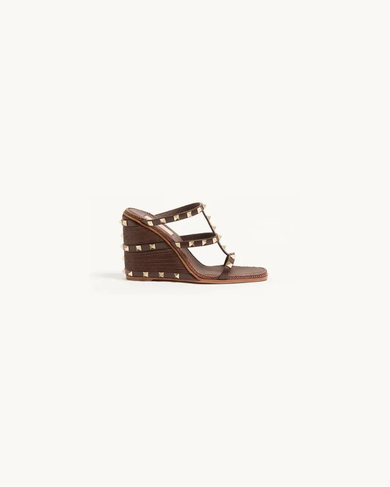Valentino Garavani Rockstud Wedge Slide aus Kalbsleder mit Cornely-Stickerei 100mm Frau FONDANT Fondant