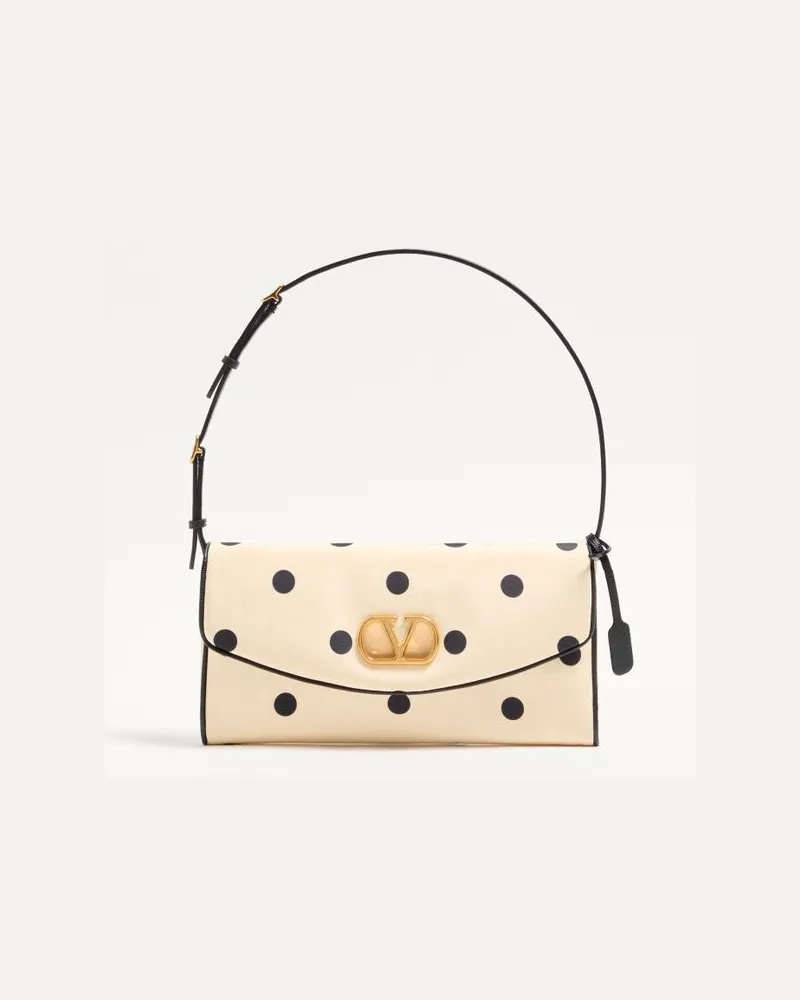 Valentino Garavani Kleine Valentino Garavani Devain Schultertasche Aus Moiré Plus De Pois-Stoff Frau BUTTER/SCHWARZ Butter