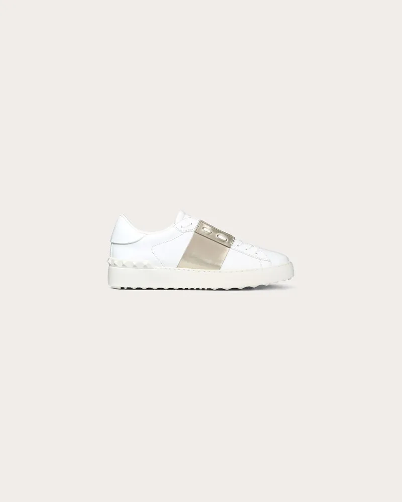 Valentino Garavani Sneaker Open Mit Streifen In Metallic-Optik Frau WEISS/PLATIN Weiss