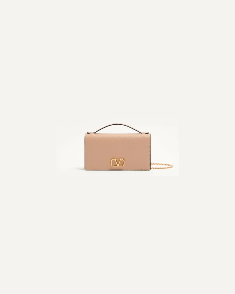 Valentino Garavani Portemonnaie Vlogo Signature Aus Gekörntem Kalbsleder Mit Kettenriemen Frau ROSE SAND Rose