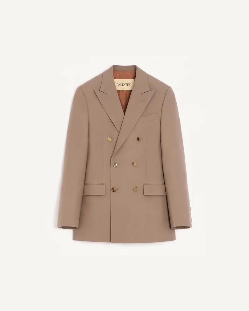 Valentino Garavani Valentino Zweireihige Jacke Aus Natté-Wolle Mann BEIGE Beige