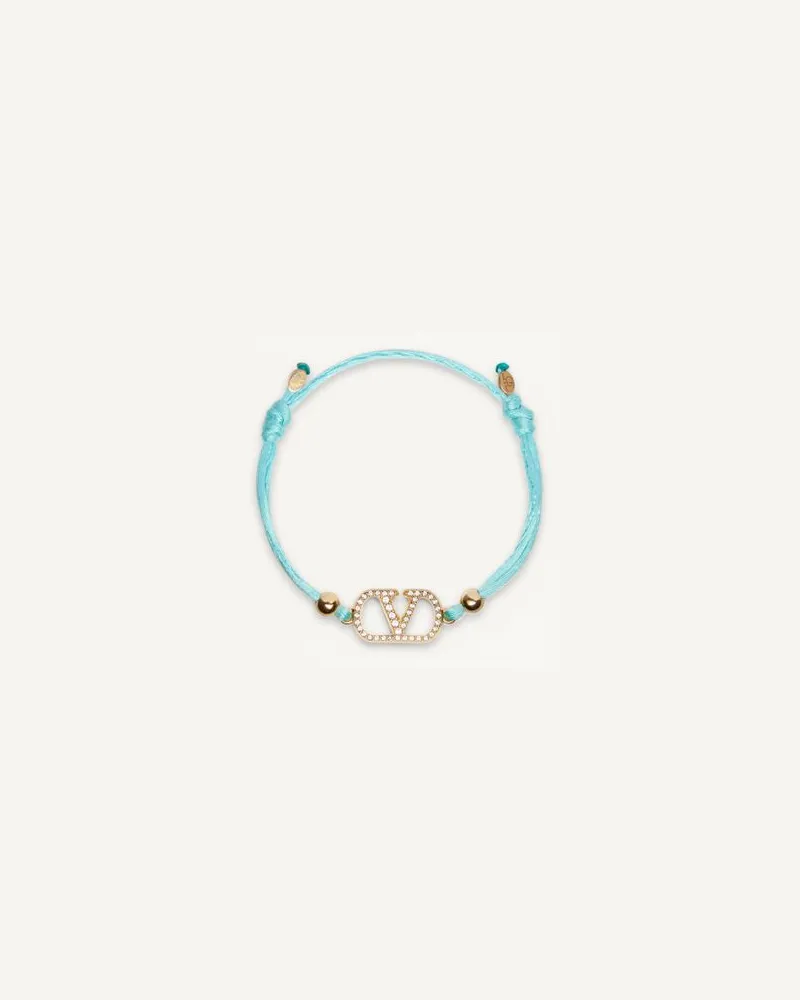Valentino Garavani Valentino Vlogo Signature Armband Aus Baumwolle Und Swarovski Kristallen Frau TŪRKIS/CRYSTAL Tūrkis