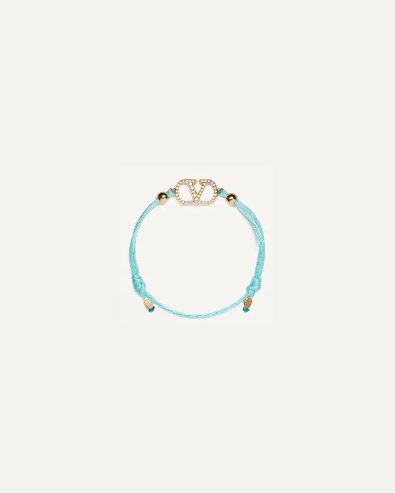 Valentino Garavani Valentino Garavani Vlogo Signature Armband Aus Baumwolle Und Swarovski® Kristallen Frau TŪRKIS/CRYSTAL Tūrkis