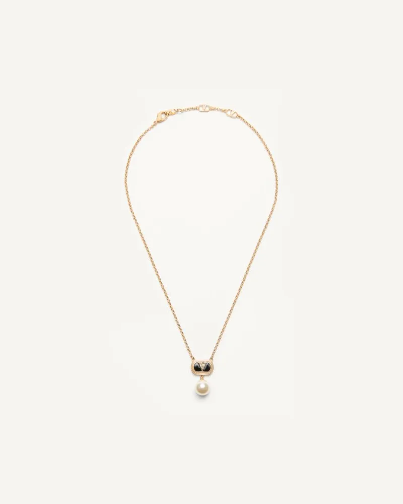 Valentino Garavani Valentino Garavani Ovalette Halskette Aus Metall Mit Emaille, Kristall Und Swarovski® Perle Mann GOLD/SCHWARZ/CRYSTAL Gold