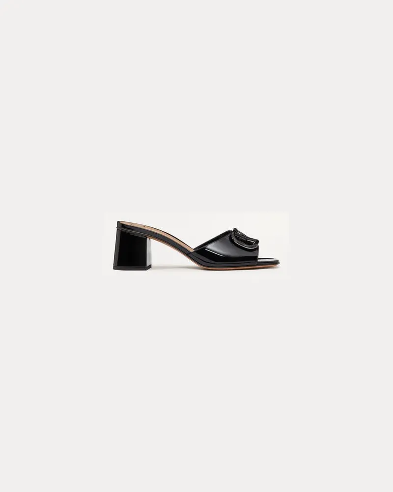 Valentino Garavani Vlogo Signature Slide-Sandalen Aus Lackleder, 60 Mm Frau SCHWARZ Schwarz
