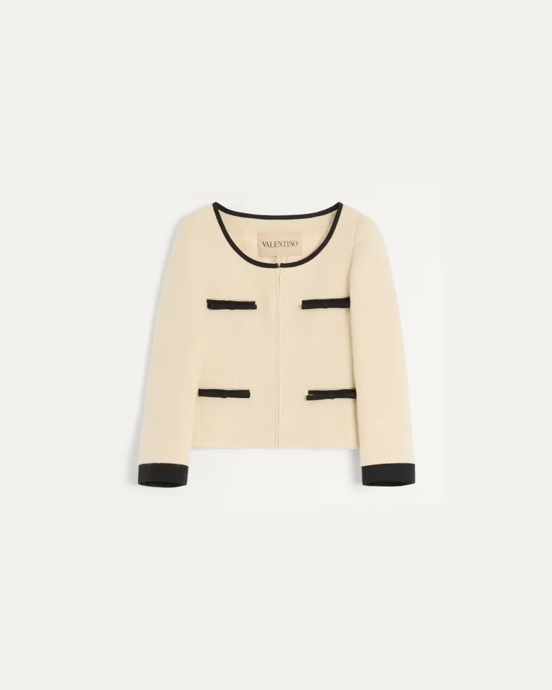 Valentino Garavani Einfarbige Jacke Aus Wool Tweed Mit Kontrastierenden Schleifen Aus Crepe Couture Frau MANDEL/SCHWARZ Mandel