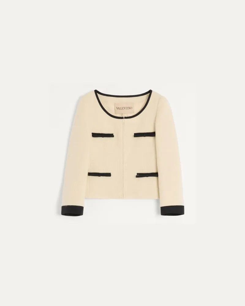 Valentino Garavani Einfarbige Jacke Aus Wool Tweed Mit Kontrastierenden Schleifen Aus Crepe Couture Frau MANDEL/SCHWARZ Mandel