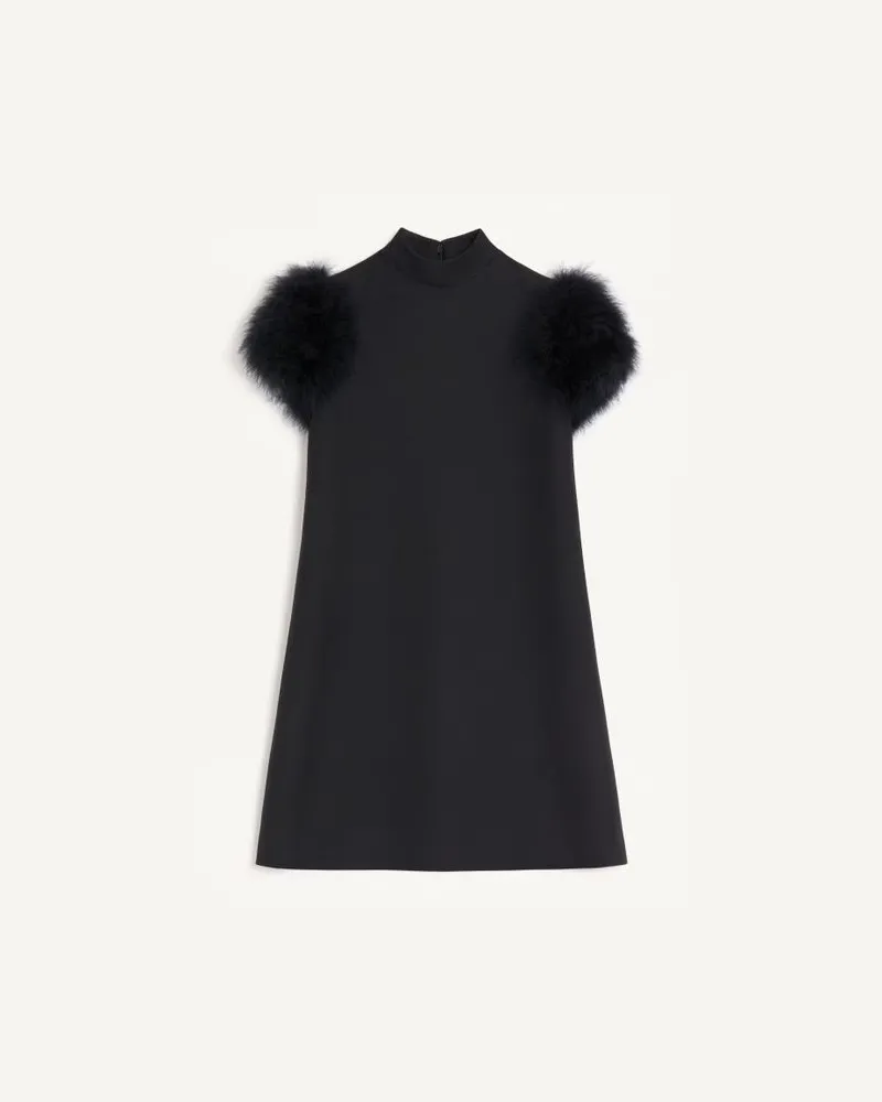 Valentino Garavani Kurzes Crepe Couture Kleid Mit Federn Frau SCHWARZ Schwarz