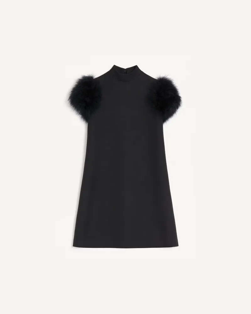 Valentino Garavani Kurzes Crepe Couture Kleid mit Federn Frau SCHWARZ Schwarz