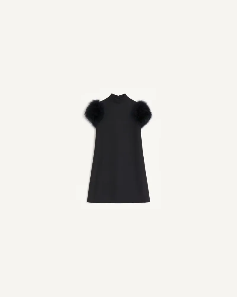 Valentino Garavani Kurzes Crepe Couture Kleid mit Federn Frau SCHWARZ Schwarz