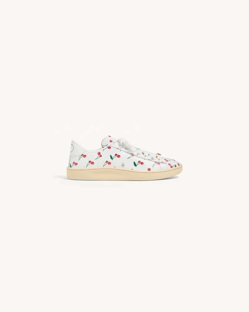 Valentino Garavani Royco Sneaker Aus Nappa-Kalbsleder Mit Cherryfic-Muster Frau WEIß Weiß