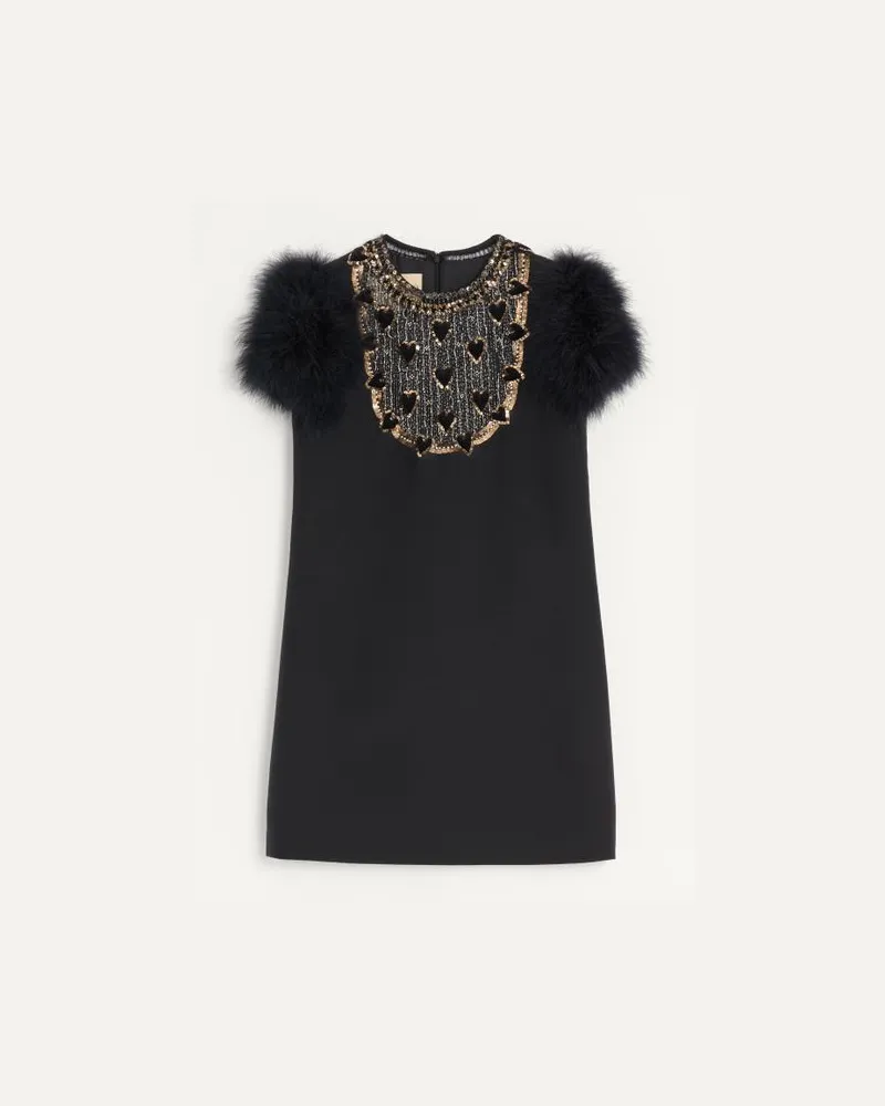 Valentino Garavani Besticktes Kurzes Crepe Couture Kleid Frau SCHWARZ/GOLD/SILBER Schwarz