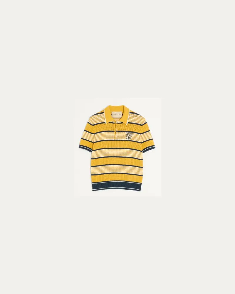 Valentino Garavani Langärmeliges Poloshirt Aus Leinen Und Baumwolle Mit Vg-Patch Mann GELB/BLAU Gelb