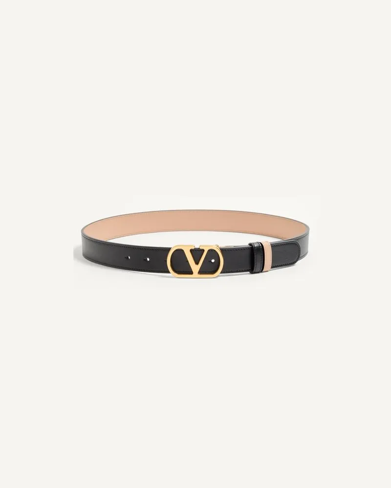 Valentino Garavani Vlogo Signature Wendegürtel Aus Glänzendem Kalbsleder, 30 Mm Frau SCHWARZ/ROSA Schwarz