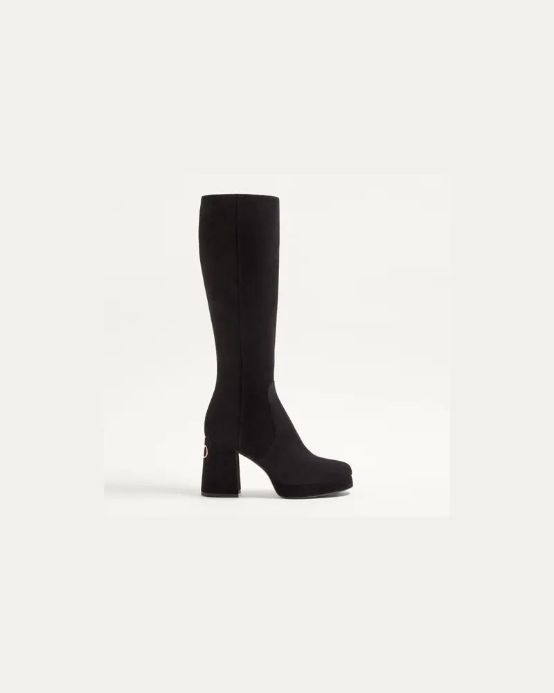Valentino Garavani Fawcette Plateaustiefel aus Krustenleder 90 mm Frau SCHWARZ Schwarz