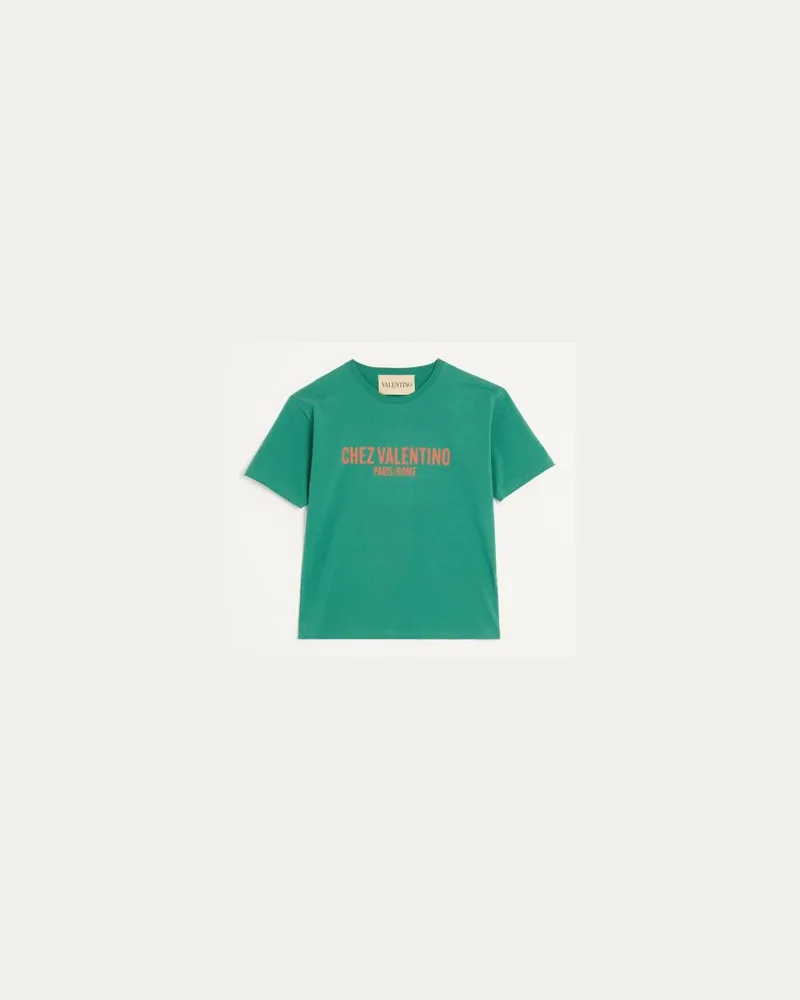 Valentino Garavani T-Shirt Aus Baumwolle Mit Chez Valentino Print Mann GRÜN Grün