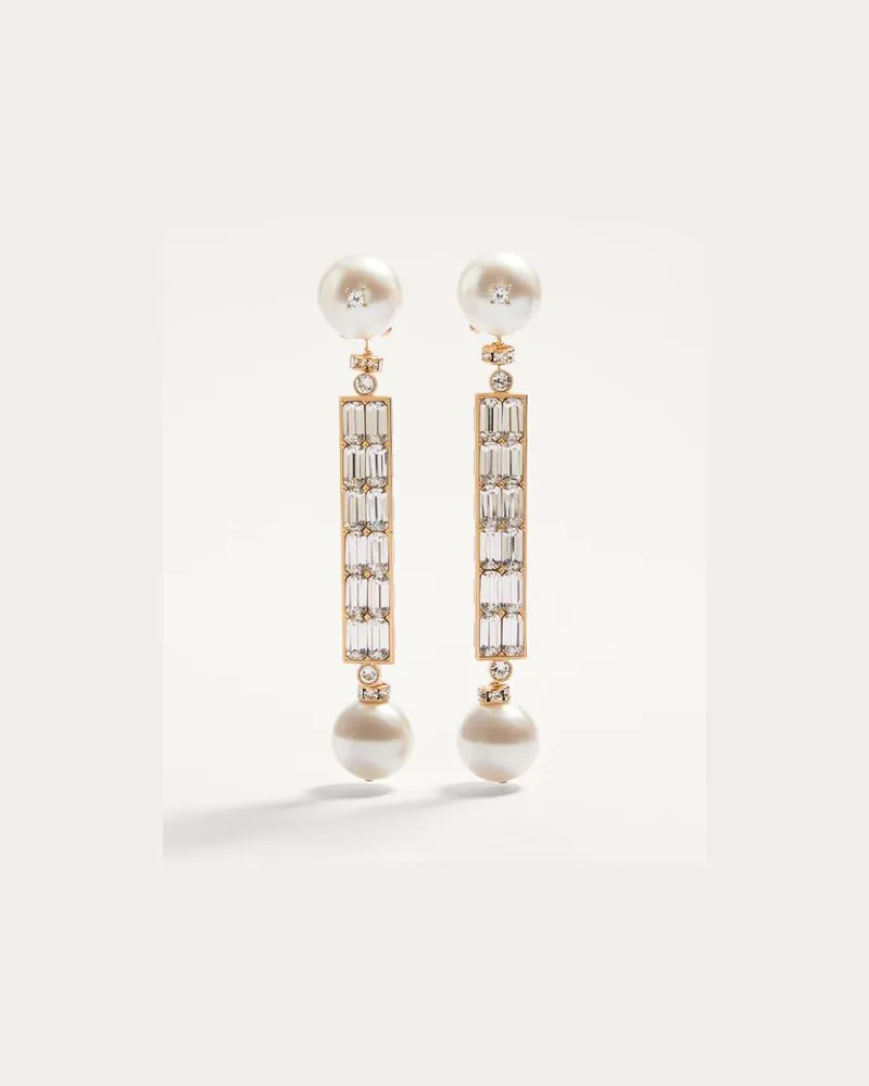 Valentino Garavani San Fin Ohrringe Aus Metall Mit Swarovski®-Kristallen Und Perlen Frau GOLD/CREME/CRYSTAL Gold