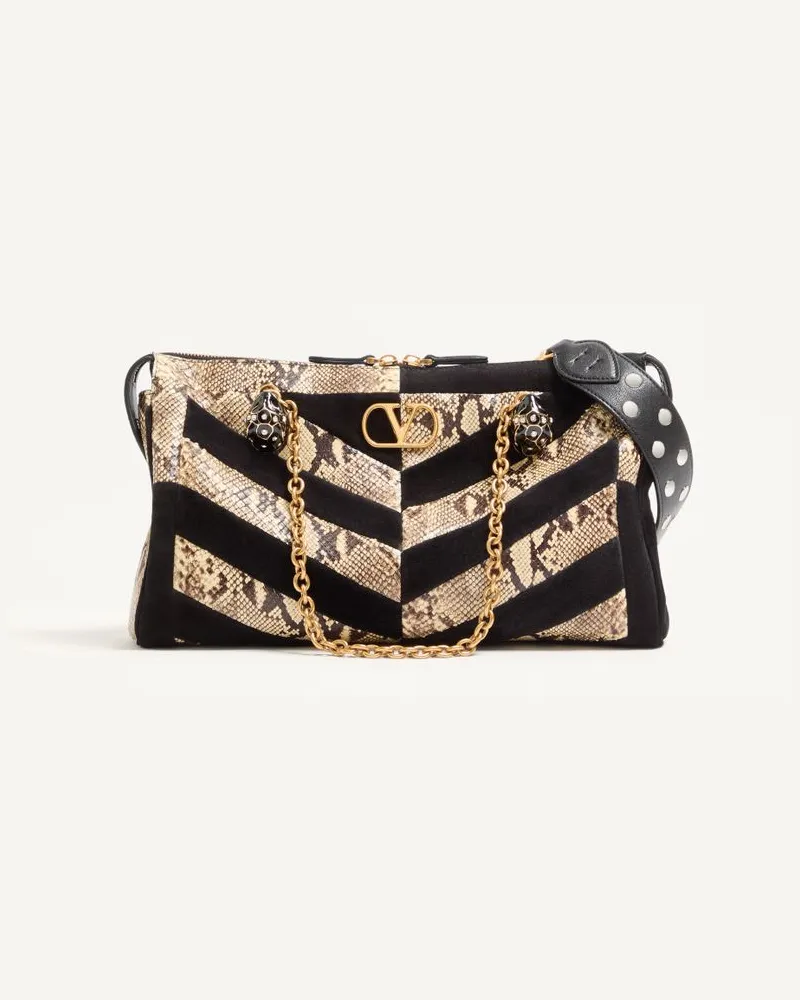 Valentino Garavani Valentino Garavani Panthea Schultertasche Aus Python- Und Wildleder Mit Patchwork-Design Und Chevron-Motiv Frau NATUR/SCHWARZ Natur