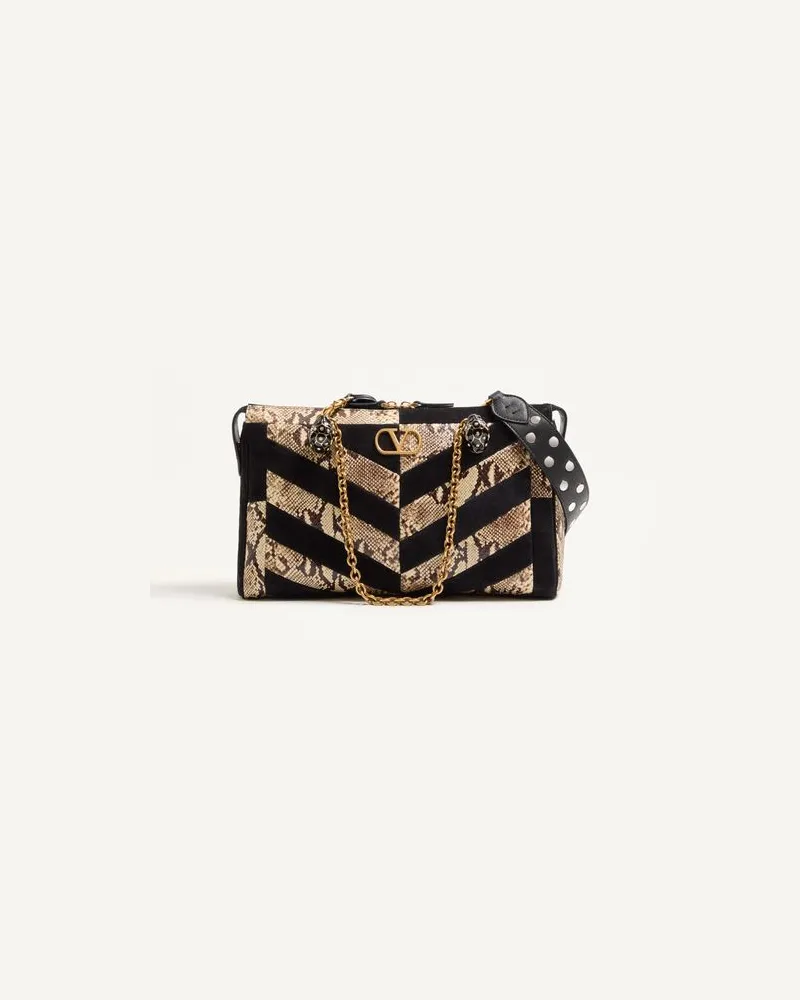 Valentino Garavani Valentino Garavani Panthea Schultertasche aus Python- und Wildleder mit Chevron-Motiv Frau NATUR/SCHWARZ Natur