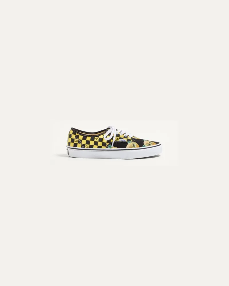 Valentino Garavani Valentino Garavani And Vans Low-Top-Sneaker aus Stoff mit VLogo Schachbrettmuster und Le Chat de la Maison-Print Mann SCHWARZ/ZITRONE Schwarz