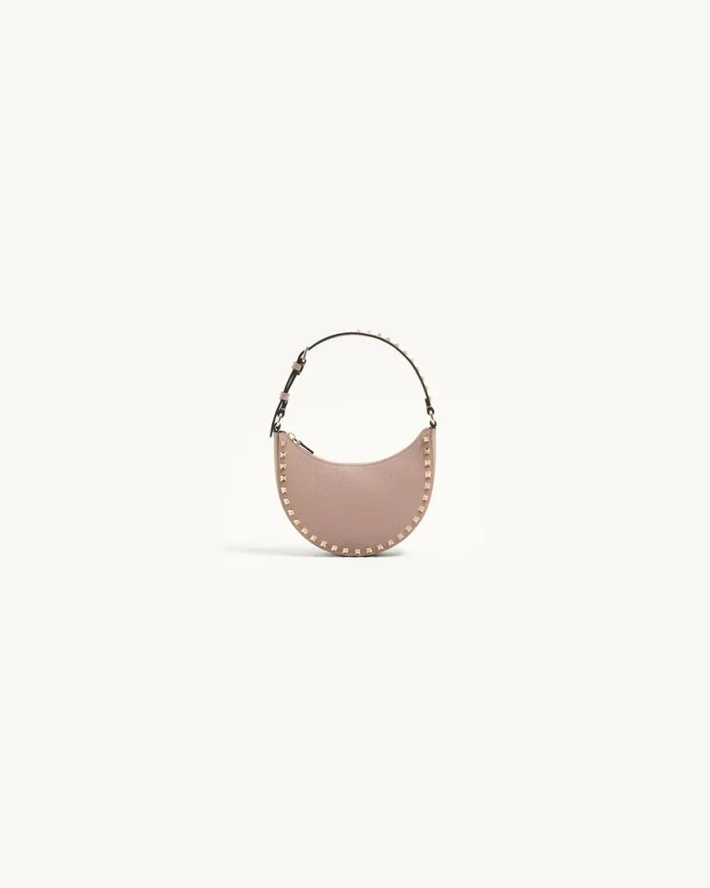 Valentino Garavani Mini Rockstud Hobo-Bag Aus Genarbtem Kalbsleder Frau POUDRE Poudre