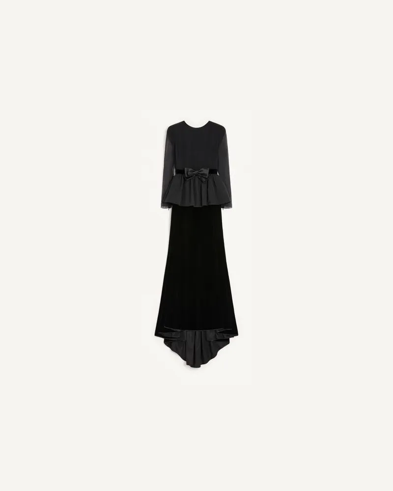 Valentino Garavani Langes Kleid aus Sablé-Samt Frau SCHWARZ Schwarz