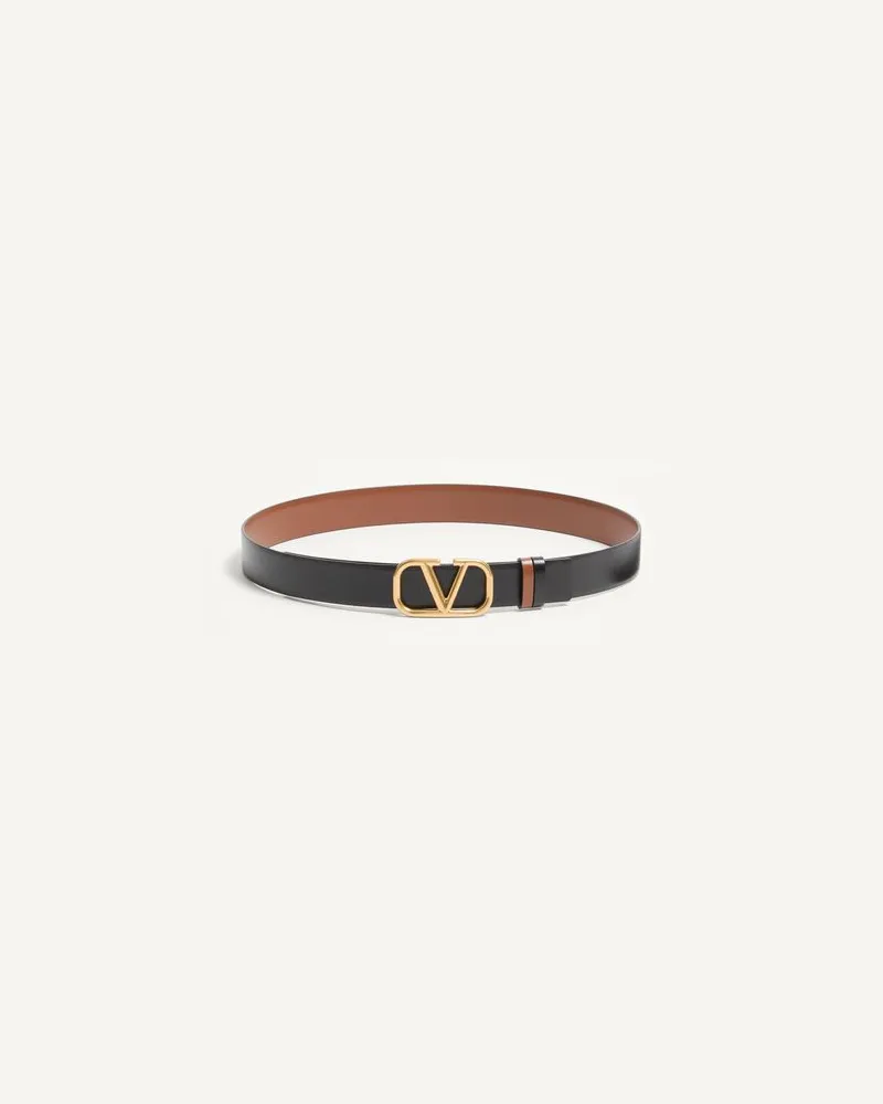Valentino Garavani Wendegürtel Vlogo Signature Aus Glänzendem Kalbsleder, 30 Mm Frau SATTELBRAUN/SCHWARZ Sattelbraun