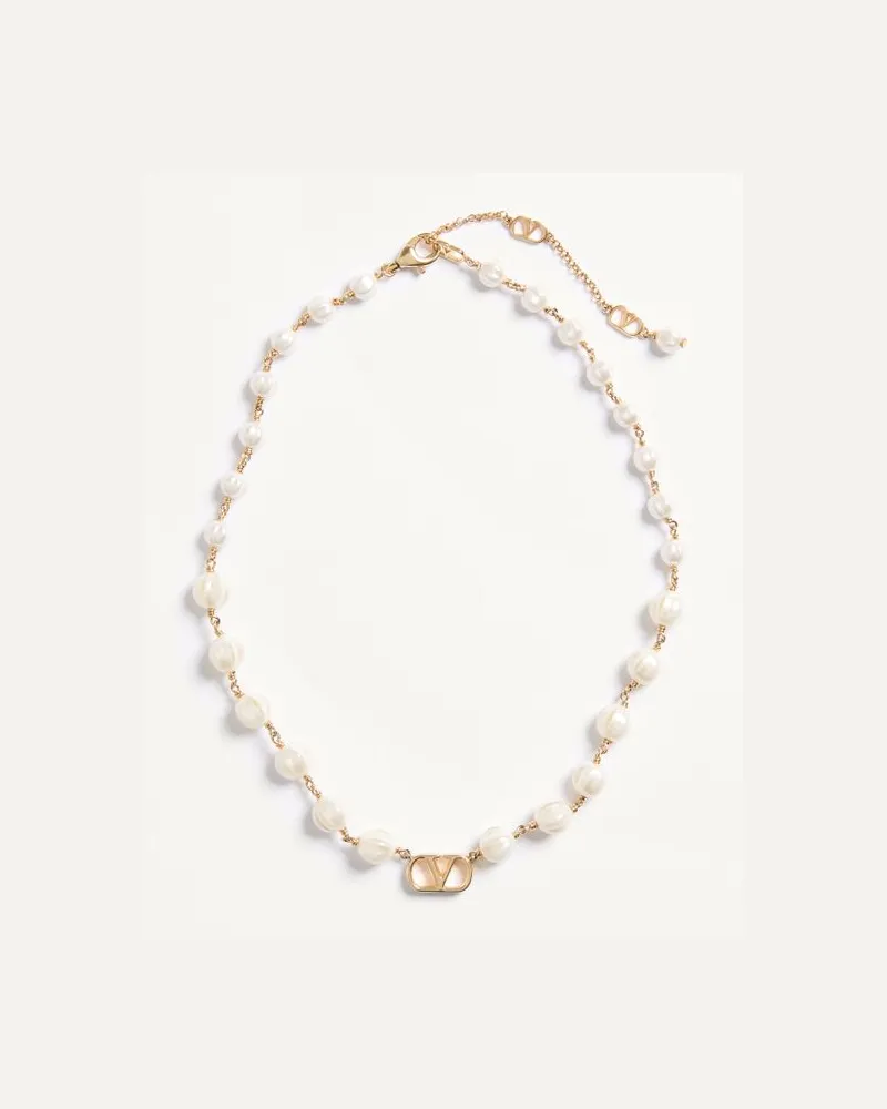 Valentino Garavani VLogo Signature Halskette aus Metall und Glasperlen Frau GOLD/CREME Gold