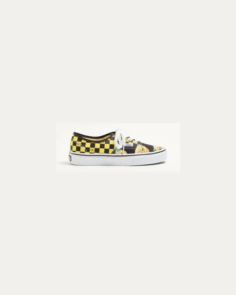 Valentino Garavani Valentino Garavani And Vans Low-Top-Sneaker aus Stoff mit VLogo Schachbrettmuster und Le Chat de la Maison-Print Frau SCHWARZ/ZITRONE Schwarz